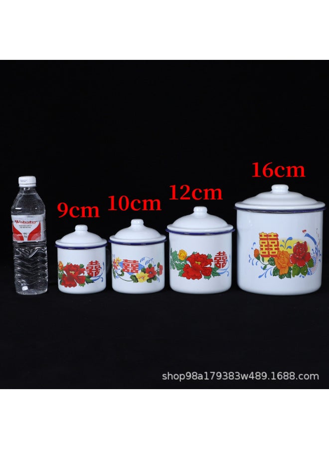 By Box Wholesale Enamel Cup Nostalgic Classic Large Capacity Old-fashioned Vintage Cup With Lid Iron Tea Jar Mug-Color:Enamel Cup [happy Style] Will Not Be Shipped If Less Than One Box Is Filled-Capacity:8cm 350ml Without Cap [120 Pieces] - Image 1