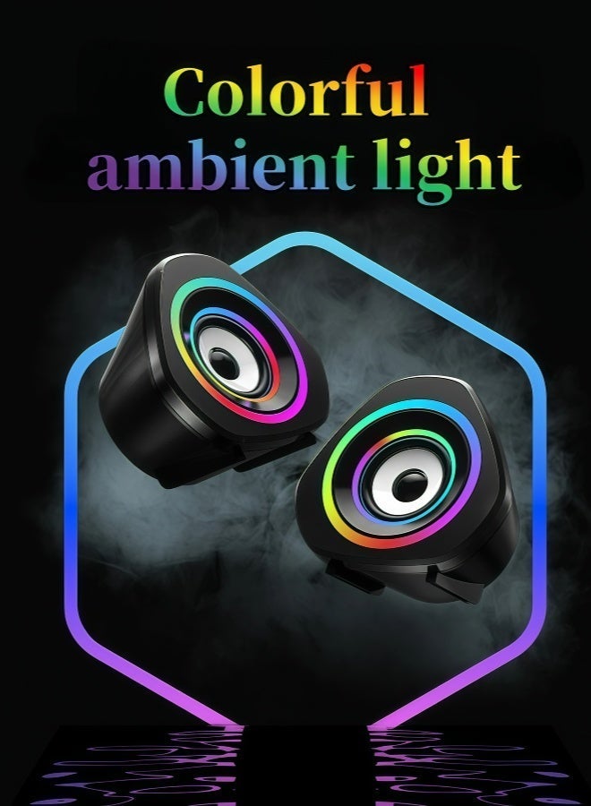 Flushrenic Computer speaker USB computer speaker, 2.0 game speaker color light suitable for desktop computers, laptops, and mobile phones USB powered PC game speaker 3.5mm auxiliary input single size (4.02x2.52x3.94 inches) x2 - Image 2