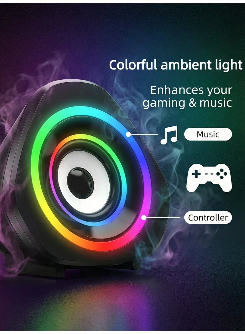 Flushrenic Computer speaker USB computer speaker, 2.0 game speaker color light suitable for desktop computers, laptops, and mobile phones USB powered PC game speaker 3.5mm auxiliary input single size (4.02x2.52x3.94 inches) x2 - Image 3