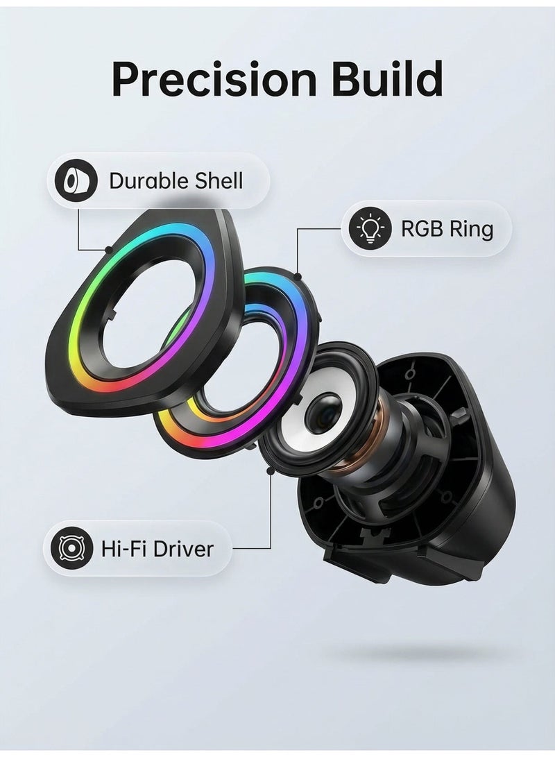 Flushrenic Computer speaker USB computer speaker, 2.0 game speaker color light suitable for desktop computers, laptops, and mobile phones USB powered PC game speaker 3.5mm auxiliary input single size (4.02x2.52x3.94 inches) x2 - Image 4