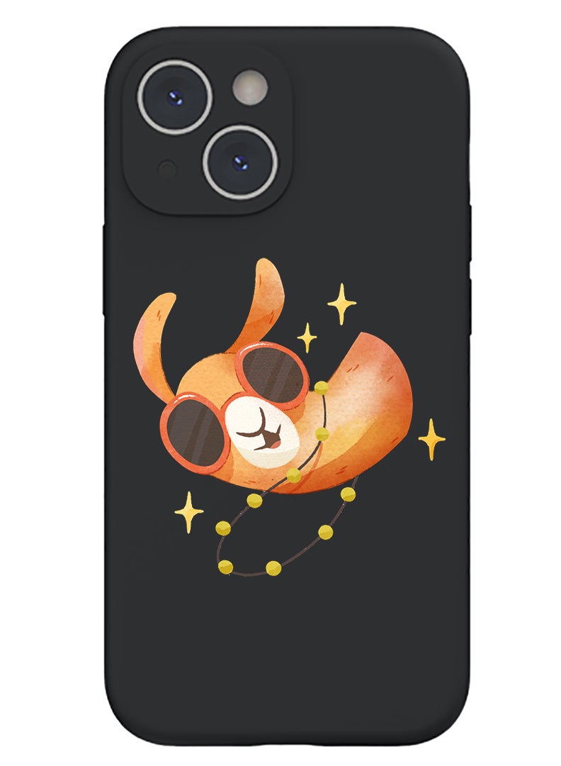 Theodor Protective Slim Fit Case Liquid Silicone Cover with Full Body Protection Anti-Scratch Shockproof Case For iPhone 14 Black  - Cat on books - Image 1