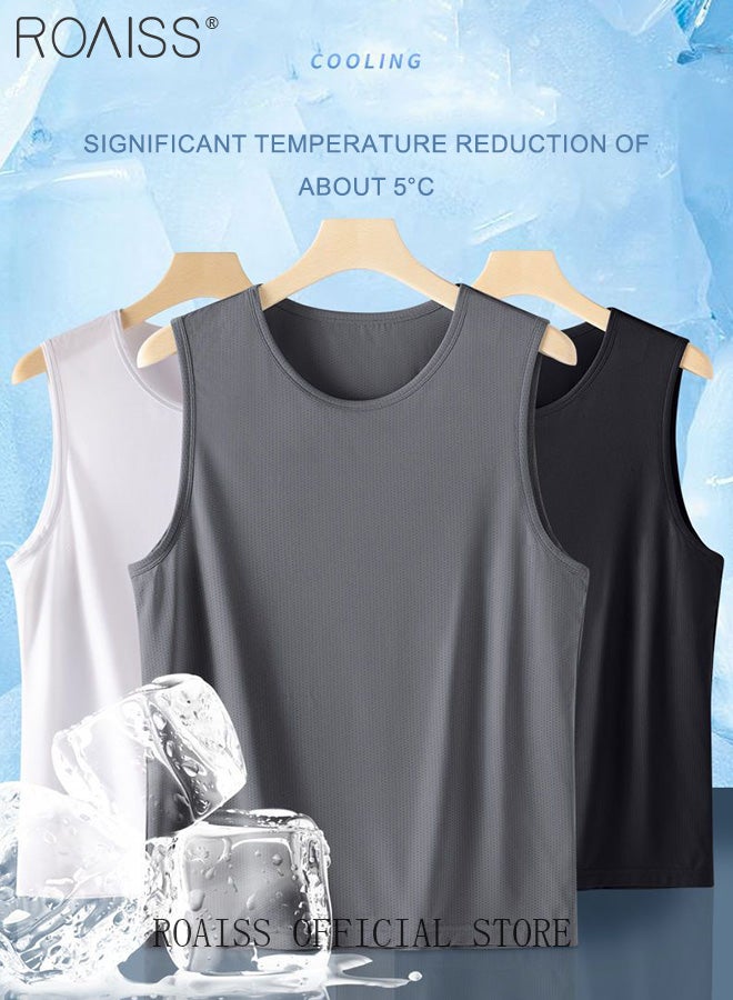 roaiss 4 Pack Ice Silk Fishing Sun Vest for Men Crew Neck Loose Versatile Ultra Thin Mesh Breathable Tank Top Moisture Wicking Quick Drying Sports Fitness Waistcoat Non-sticky Skin - Image 2