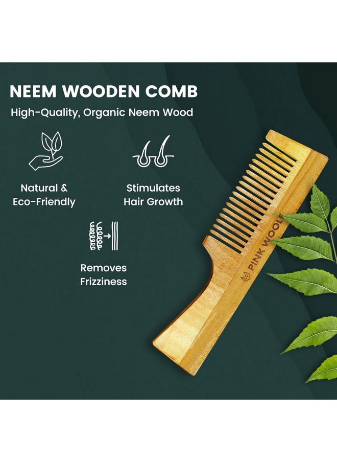 PINK WOOLF Handmade Neem Wooden Comb Comb, Women & Men, Natural And Eco-Friendly, Anti-Bacterial Hair Styling Comb With Fine & Wide Teeth Comb, Three Comb Combo  - Image 4