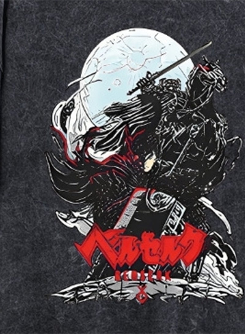 New old dark anime print street retro t-shirt trendy round neck short-sleeved men's t-shirt - Image 3