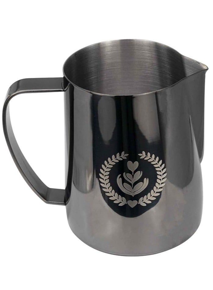 بتشر حليب لتحضير القهوة و الكابتشينو وتبخير احترافي إبريق لصنع رغوة الحليب من الستانلس ستيل أسود لامع 350 مل - Image 1