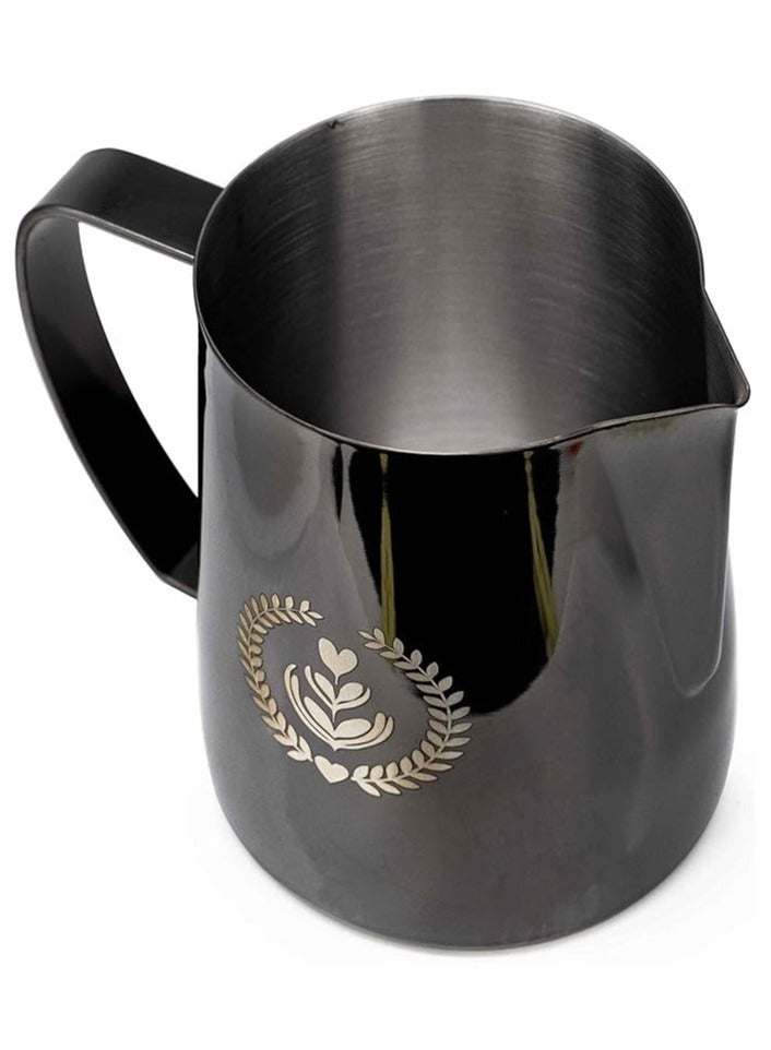 بتشر حليب لتحضير القهوة و الكابتشينو وتبخير احترافي إبريق لصنع رغوة الحليب من الستانلس ستيل أسود لامع 350 مل - Image 3