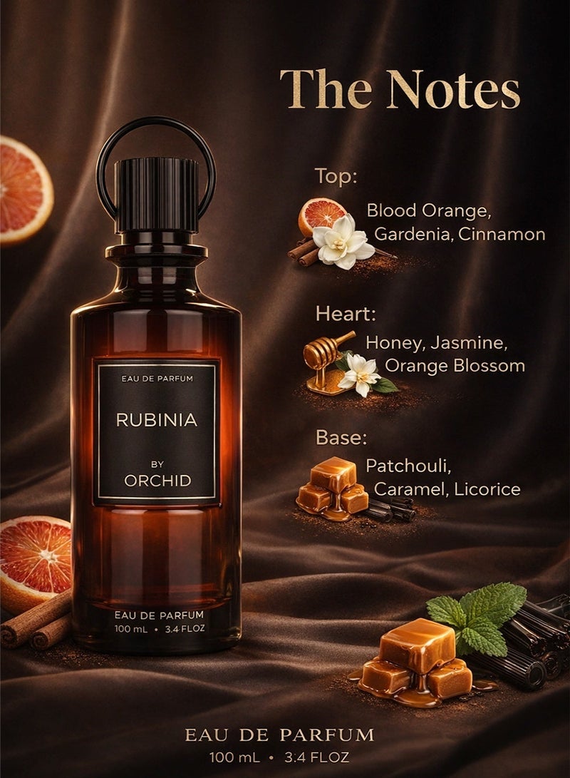 Orchid Rubinia Pure Femme Eau De Parfum 100ML Perfume for Women Sweet Floral Gourmand Blood Orange Gardenia Honey Jasmine Caramel Patchouli Long Lasting - Image 2