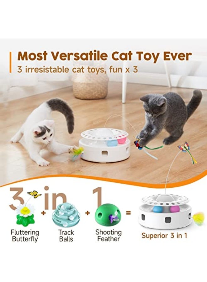 Interactive Toys for Cats, 3-in-1 Smart Interactive Electronic Kitten Toy, Fluttering erfly, Random Moving Ambush Feather, Catnip Bell Track Balls, Indoor Exercise Cat Kicker(White) - Image 2