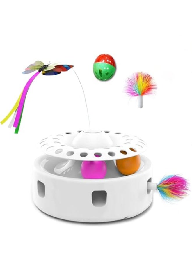 Interactive Toys for Cats, 3-in-1 Smart Interactive Electronic Kitten Toy, Fluttering erfly, Random Moving Ambush Feather, Catnip Bell Track Balls, Indoor Exercise Cat Kicker(White) - Image 1