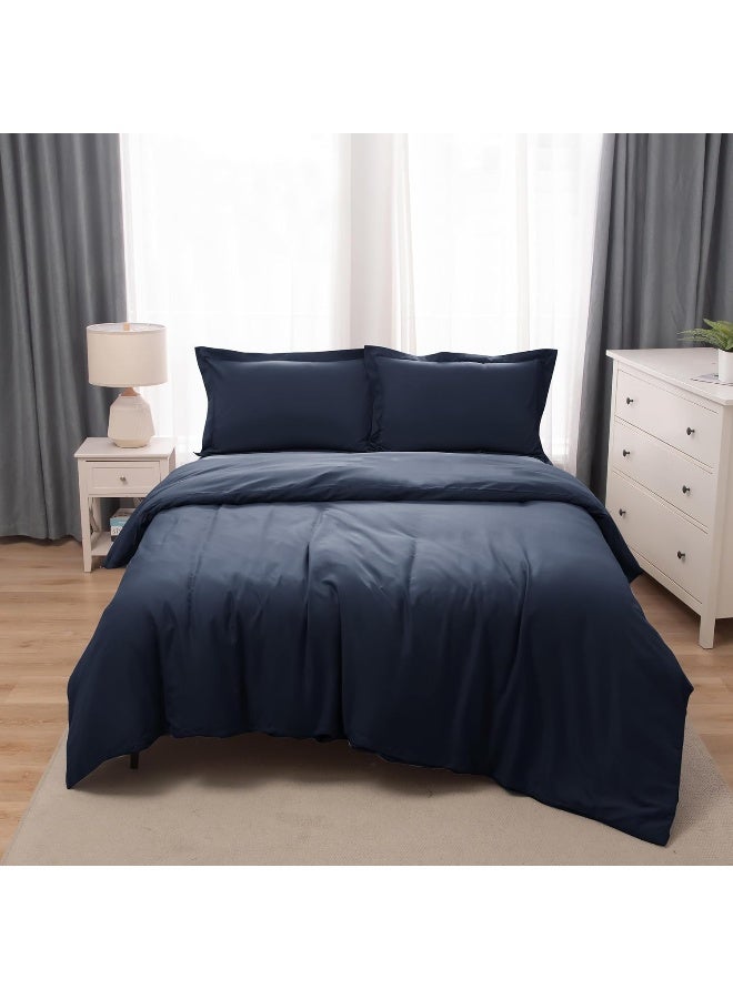 PanaX Bedding Duvet Cover Double Size Set- 1Pieces Duvet Cover 170X220Cm / 2Pieces-Pillow Shams 50X75Cm (Navy, Double) - Image 1
