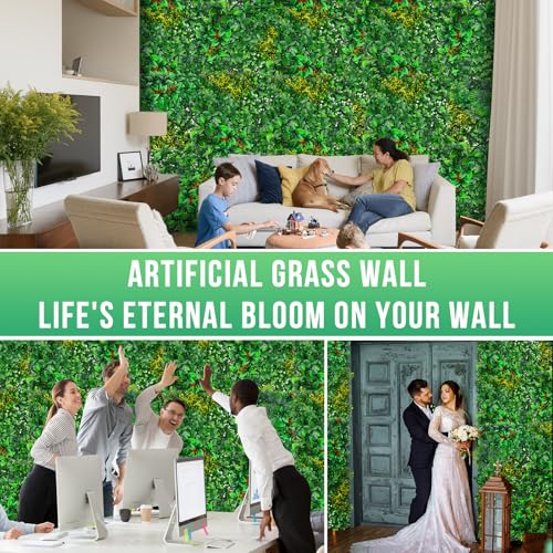 Grooy Grass Wall, Artificial Tropical Boxwood Panels 20"x20"(12pcs), Privacy Hedge Fence Screen with UV Protection, Greenery Backdrop for Indoor Home Wedding Decor and Outdoor Patio Backyard - Image 5