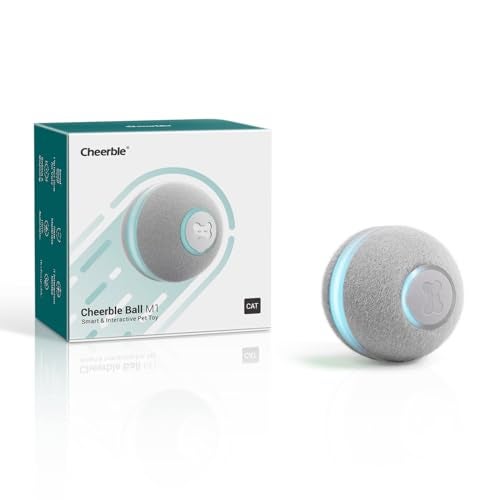 Cheerble Smart Interactive Cat Toy, Automatic Moving Bouncing Rolling Ball for Indoor Cat Kitten, Peppy Pet Ball with Lights and Bell, Grey - Image 1