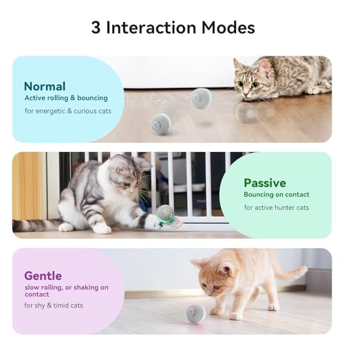 Cheerble Smart Interactive Cat Toy, Automatic Moving Bouncing Rolling Ball for Indoor Cat Kitten, Peppy Pet Ball with Lights and Bell, Grey - Image 2