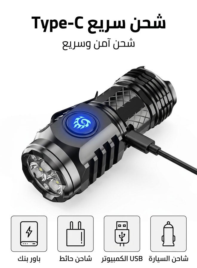 كشاف LED صغير قابل للشحن، كشافات صغيرة قوية بحد أقصى 20000 لومن، مع 5 أوضاع إضاءة ومشبك، كشاف للاستخدام اليومي (EDC) والتخييم والمشي لمسافات طويلة والطوارئ - Image 5