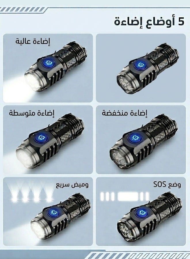 كشاف LED صغير قابل للشحن، كشافات صغيرة قوية بحد أقصى 20000 لومن، مع 5 أوضاع إضاءة ومشبك، كشاف للاستخدام اليومي (EDC) والتخييم والمشي لمسافات طويلة والطوارئ - Image 3