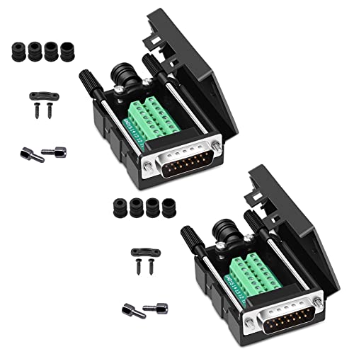 ANMBEST DB15 Solderless Serial to 15-pin Port Terminal Male Adapter Connector Breakout Board with Case Long Bolts Nuts (2PCS Male) - Image 1
