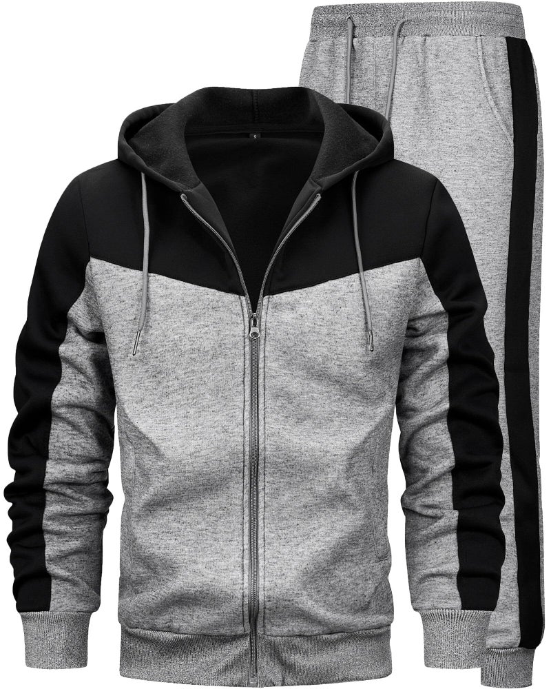 AIELVIN Men Tracksuit for Men Full Zip Sweatshirt Jogger Sports Suit Gym Training Wear ((Black Dark Gray)) S - Image 1