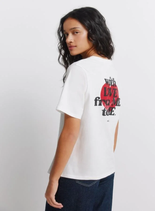 Springfield  Sustainable cotton front and back 'Love' and heart print short-sleeved T-shirt for Women | Best Price UAE