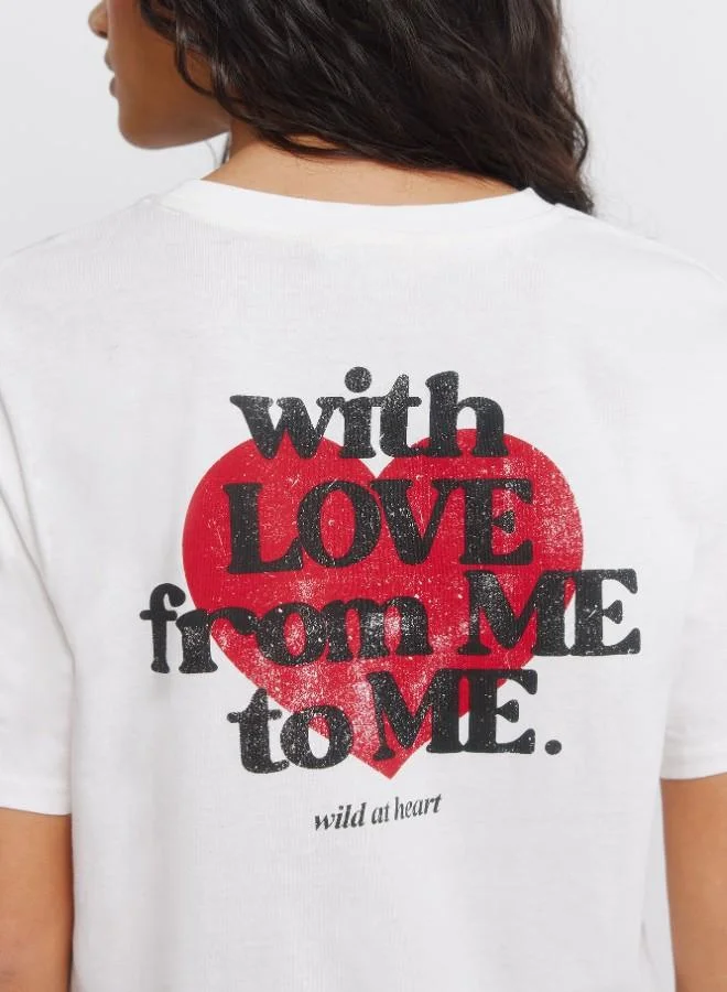 Springfield  Sustainable cotton front and back 'Love' and heart print short-sleeved T-shirt for Women | Best Price UAE