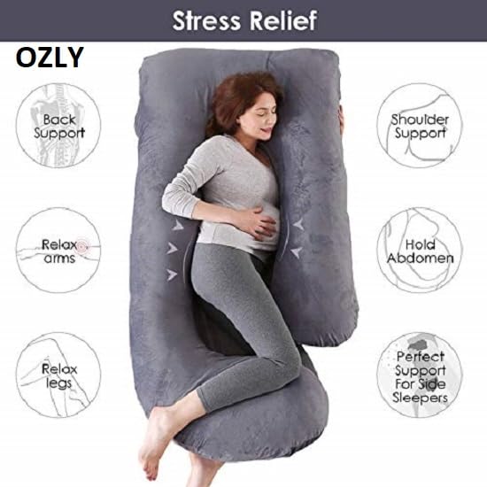 ozly Ultra Soft j Shaped Pillow Polyester Fibre, Microfibre Solid Pregnancy Pillow Pack of 1 (Grey) - Image 2
