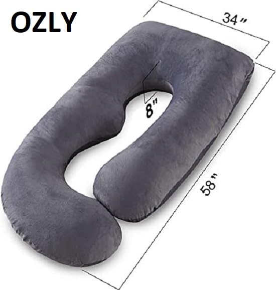 ozly Ultra Soft j Shaped Pillow Polyester Fibre, Microfibre Solid Pregnancy Pillow Pack of 1 (Grey) - Image 3