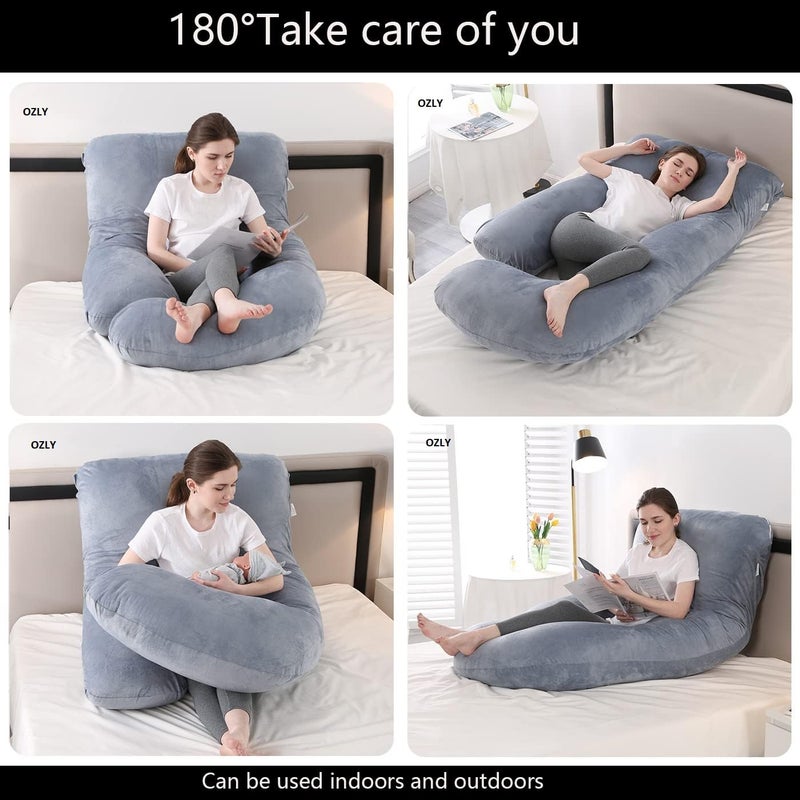 ozly Ultra Soft j Shaped Pillow Polyester Fibre, Microfibre Solid Pregnancy Pillow Pack of 1 (Grey) - Image 4