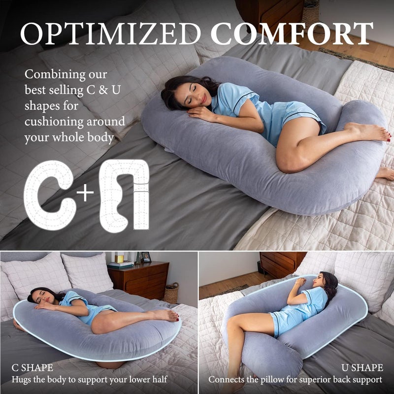 ozly Ultra Soft j Shaped Pillow Polyester Fibre, Microfibre Solid Pregnancy Pillow Pack of 1 (Grey) - Image 5