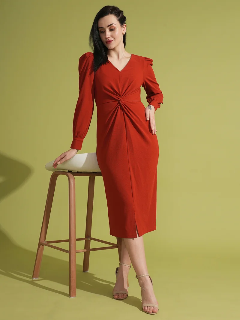 globus Women Twisted Detail Sheath Midi Dress