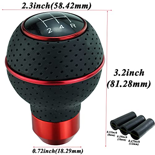 Abfer 5 Speed Shift Knobs Leather Shifter Knob Car Gear Shifting Lever Extension Fit Most Automatic Manual Vehicle (Red Line) - Image 2