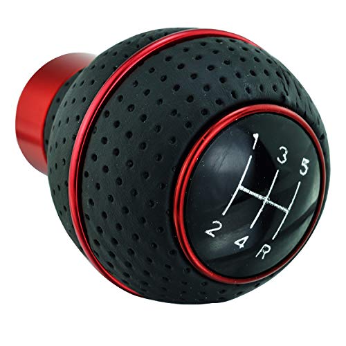 Abfer 5 Speed Shift Knobs Leather Shifter Knob Car Gear Shifting Lever Extension Fit Most Automatic Manual Vehicle (Red Line) - Image 1