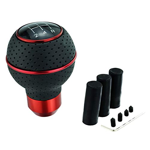 Abfer 5 Speed Shift Knobs Leather Shifter Knob Car Gear Shifting Lever Extension Fit Most Automatic Manual Vehicle (Red Line) - Image 5