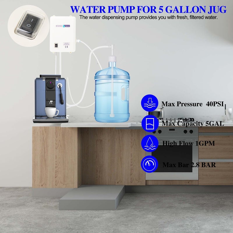Verbesserte Water Dispenser Pump System for 5 Gallon Bottle,Drinking Water Dispensing Single Inlet Quiet for Refrigerator Home,110V Electric Jug Water Pump for Kitchen Ice Coffee Tea Maker - Image 5