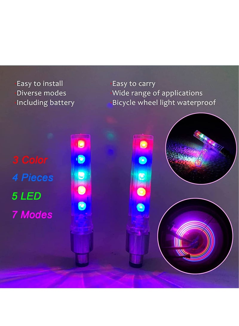 Excefore مجموعة من 4 مصابيح LED لعجلات الدراجة وأغطية صمامات إطارات الدراجات الطويلة ومصابيح فلاش مقاومة للماء ومصابيح عاكسة رائعة للأطفال والرجال والنساء - Image 3