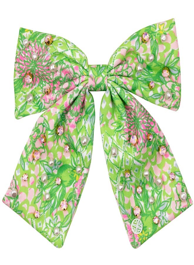 Lilly Pulitzer Hair Bow for Women, Cute Hair Accessories in Green Floral, Lime Feeling Good - Image 1