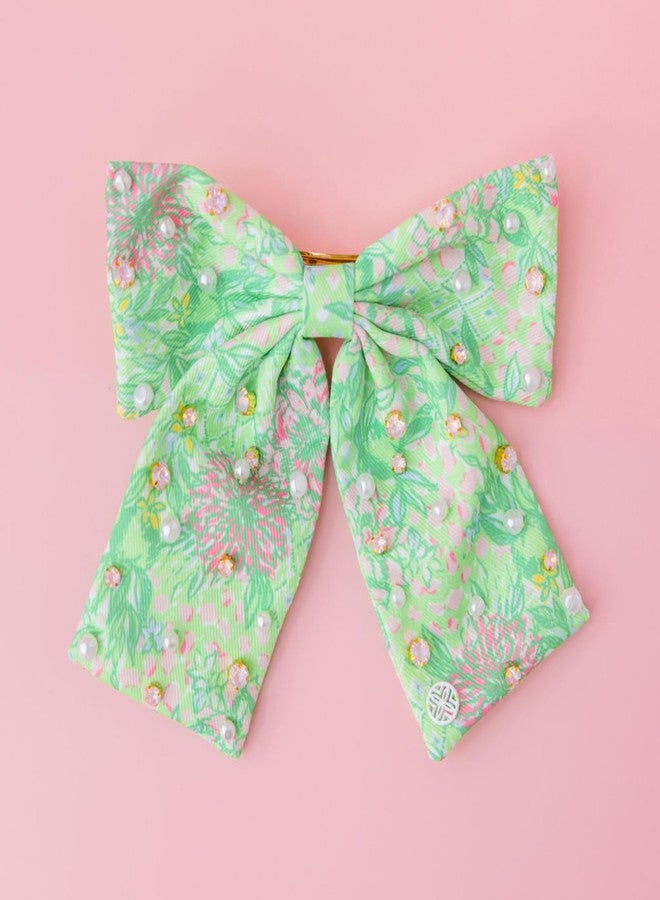 Lilly Pulitzer Hair Bow for Women, Cute Hair Accessories in Green Floral, Lime Feeling Good - Image 3