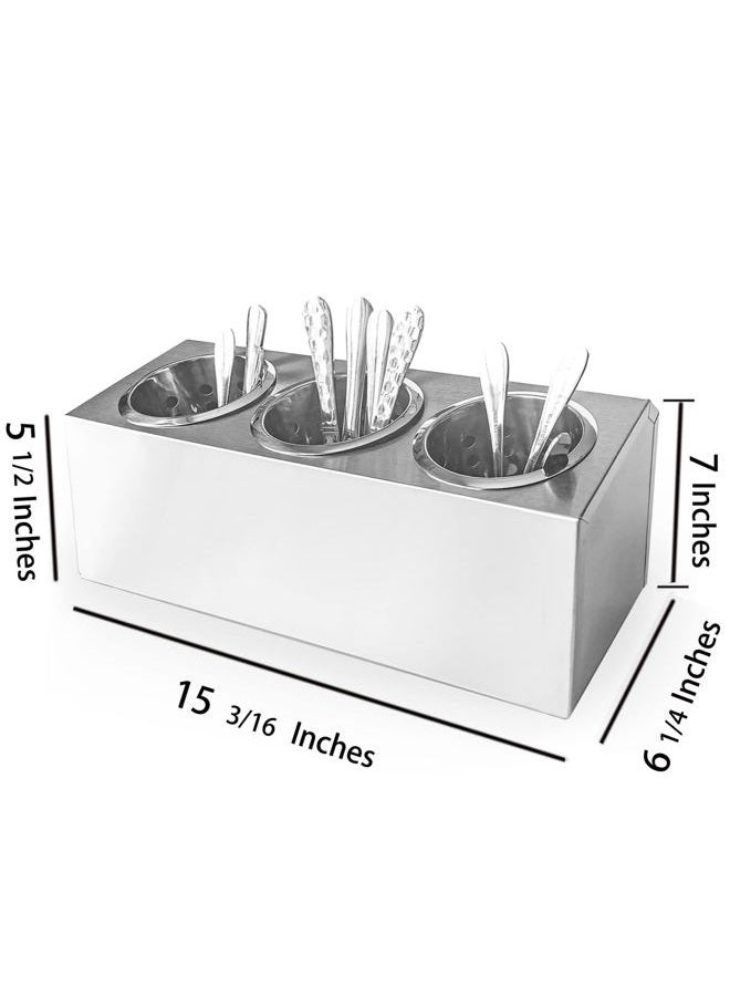 overstockedkitchen Flatware Organizers Stainless Steel Cylinder Flatware Silverware Utensil Holder Organizer Caddy (3 holes) - Image 5