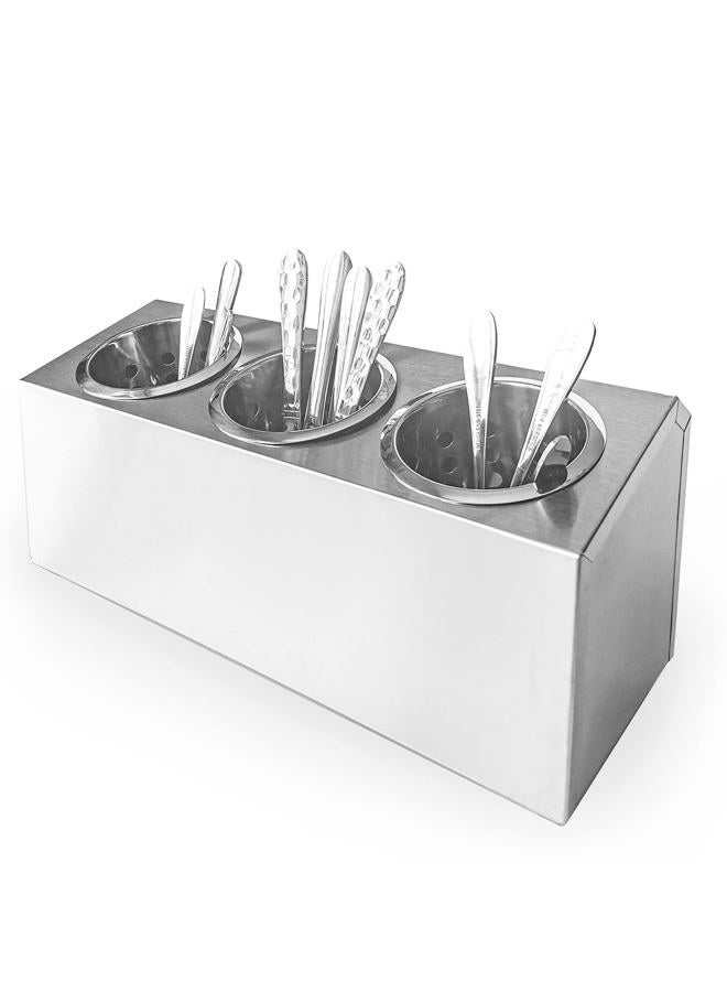overstockedkitchen Flatware Organizers Stainless Steel Cylinder Flatware Silverware Utensil Holder Organizer Caddy (3 holes) - Image 1