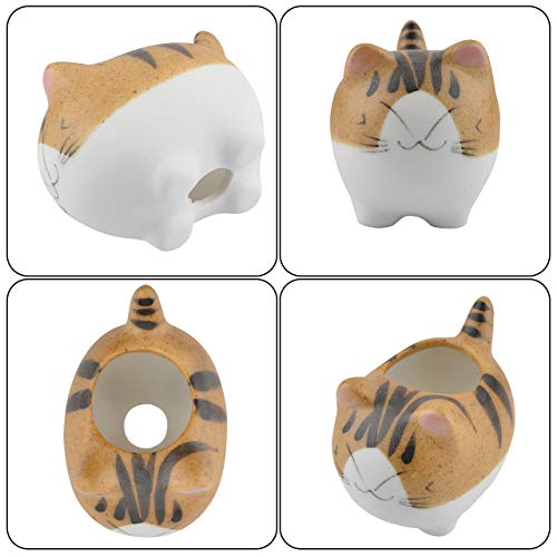 BCP Mini Ceramic Cute Animal Shaped Cartoon Home Decoration Vase Flower Pots Cat Shape Planter for Succulent Plant/Cactus Flower (Smile) - Image 4