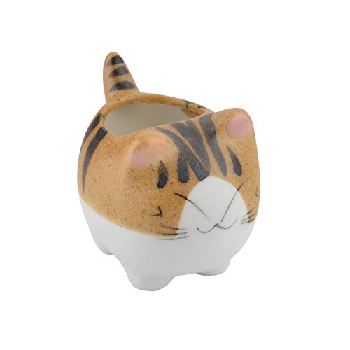 BCP Mini Ceramic Cute Animal Shaped Cartoon Home Decoration Vase Flower Pots Cat Shape Planter for Succulent Plant/Cactus Flower (Smile) - Image 1