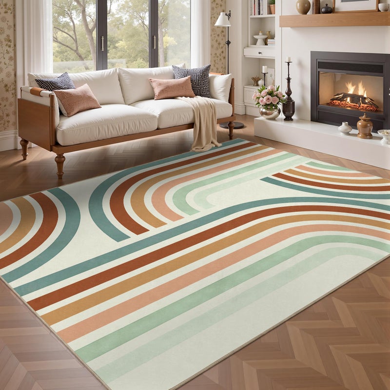 Arenarug Indoor Outdoor Area Rug, Mid Century Modern Multicolored Outdoor Patio Rug,Washable Abstract Art Rainbow Rugs Non-Slip Carpet for Camping, Bedroom, Deck(5x8) - Image 3