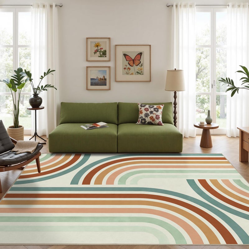 Arenarug Indoor Outdoor Area Rug, Mid Century Modern Multicolored Outdoor Patio Rug,Washable Abstract Art Rainbow Rugs Non-Slip Carpet for Camping, Bedroom, Deck(5x8) - Image 2