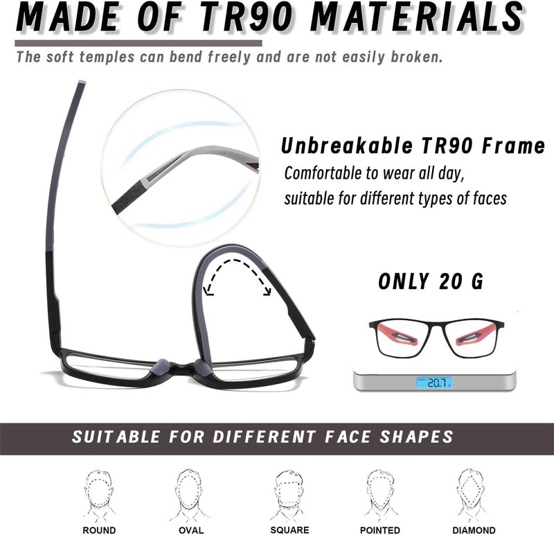 Hubeye TR90 Sports Reading Glasses for Men and Women Good Square Comfortable Flexible Anti-Blue Computer Glasses High Quality Comfortable Reading Aid - Image 3