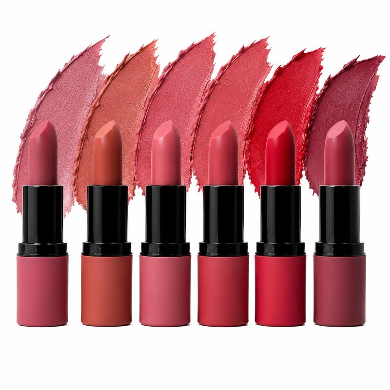 6-Piece Velvet Matte Lipstick Set | Waterproof Long-Lasting Nude & Dark Shade Lip Sticks | Highly Pigmented Soft Matte Lip Balm Finish | Beauty Cosmetics Gift Set for Women - Image 1