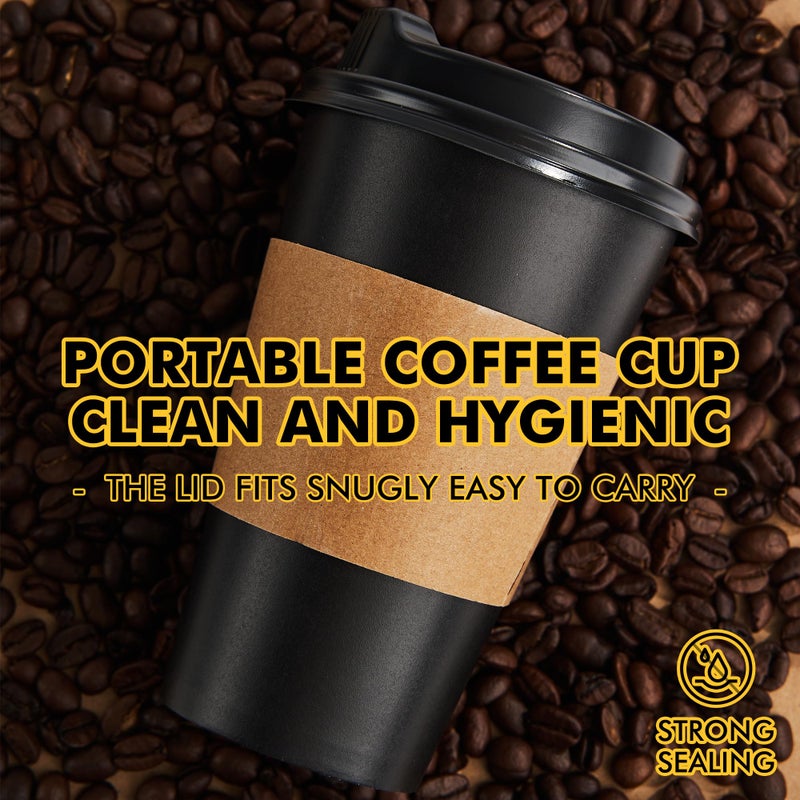 RACETOP 16 oz Paper Coffee Cups, 100 Pack Black Disposable Coffee Cups with Lids, Sleeves and Stirring Sticks, 16 oz Hot Coffee Cup for Hot Drinks, Parties, Picnic, Travel, and Events - Image 3