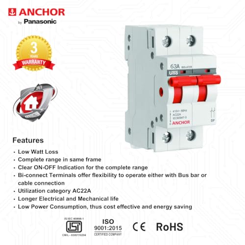 Anchor by Panasonic UNO Polycarbonate Series 63Amps Dual Pole Isolator (White) - Image 4