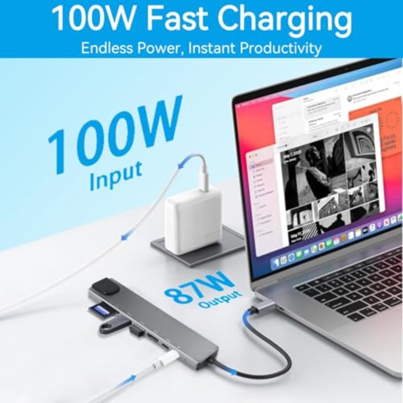 USB C Hub Multiport Adapter, Dongle with K HDMI, RJ45 Ethernet, 100W PD Charging, USB 3.0, SD/TF Card Reader, USB-C Docking Station for MacBook Pro/Air, Dell, HP and Other Type C Devices - Image 3