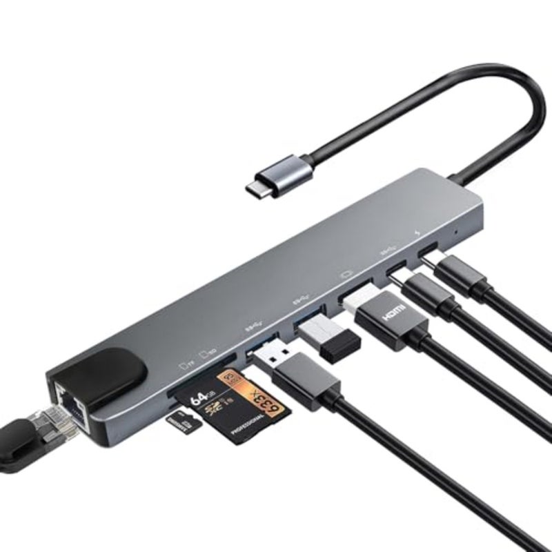 USB C Hub Multiport Adapter, Dongle with K HDMI, RJ45 Ethernet, 100W PD Charging, USB 3.0, SD/TF Card Reader, USB-C Docking Station for MacBook Pro/Air, Dell, HP and Other Type C Devices - Image 1