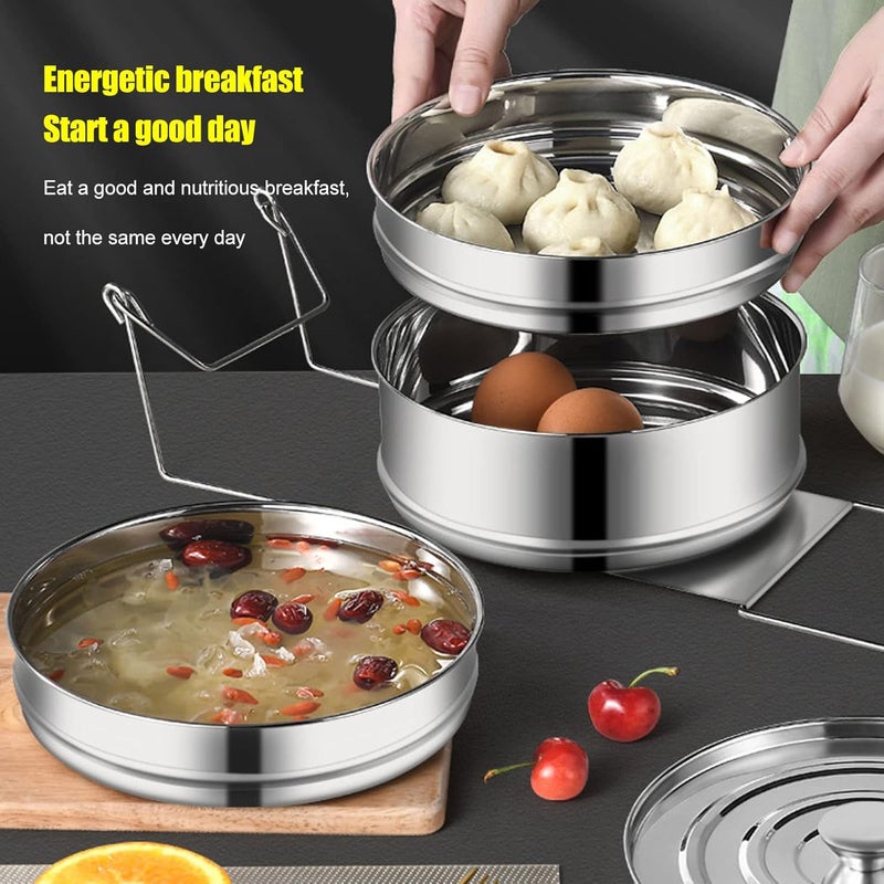 Steamer, 2 Tier Steamer Pot, Versatile 2 Tier Steam Pot, Saucepot double boiler, 304 Stainless Steel Steam Pot 2 Tier Stackable Steaming Pot Cookware with Lid for Kitchen Cooking - Image 5