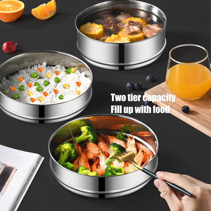Steamer, 2 Tier Steamer Pot, Versatile 2 Tier Steam Pot, Saucepot double boiler, 304 Stainless Steel Steam Pot 2 Tier Stackable Steaming Pot Cookware with Lid for Kitchen Cooking - Image 2