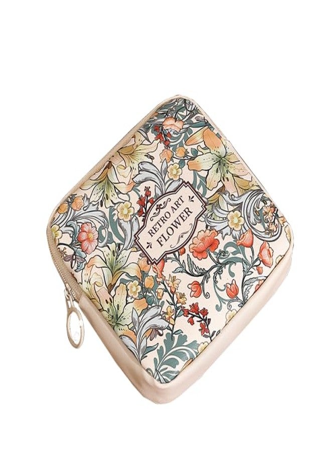 OULIGET Sanitary Napkin Storage Bags,Portable Menstrual Cup Nursing Pad Tampon Storage Pouch,Leather Oil Painting Flower Travel Makeup Bags Coin Purse Sundries Pouch with Zipper - Image 1